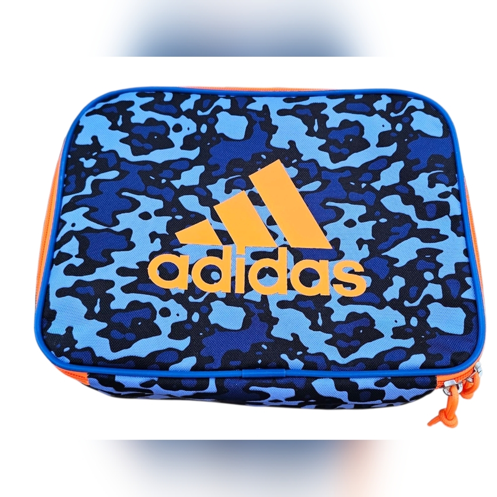 Adidas - NEW Blue and Orange Camo Lunch Bag Insulated w/Clip & Outside Pocket - Picture 3 of 7